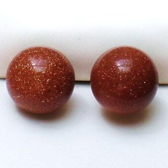 Jewelry - Beautiful Vintage 14K Gold 8MM Goldstone Sunstone Post Ball Earrings 14kt